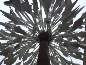 An upward look at "Alley Blome," a tree-like sculpture created by Kansas City, MO artist Jake Balcom for Marion, Iowa's ImagineArt in the Alleys. The Marion project is the only one statewide to receive a creative placemaking grant through ArtPlace America. Photograph taken on December 1, 2016. (Lynda Waddington/The Gazette)