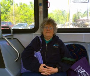 Ann Roberts of Marion rides Route 5 along First Avenue in Cedar Rapids on May 4, 2016. Since she has never had a driver's license, Roberts depends on public transit for nearly all of her travel needs. (Lynda Waddington/The Gazette)