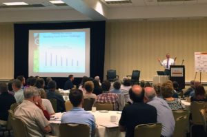 Dr. David Procter, director of the Center for Engagement and Community Development at Kansas State University, offers opening remarks at the fifth Rural Grocery Summit in Wichita, Kan. on Monday, June 6, 2016.