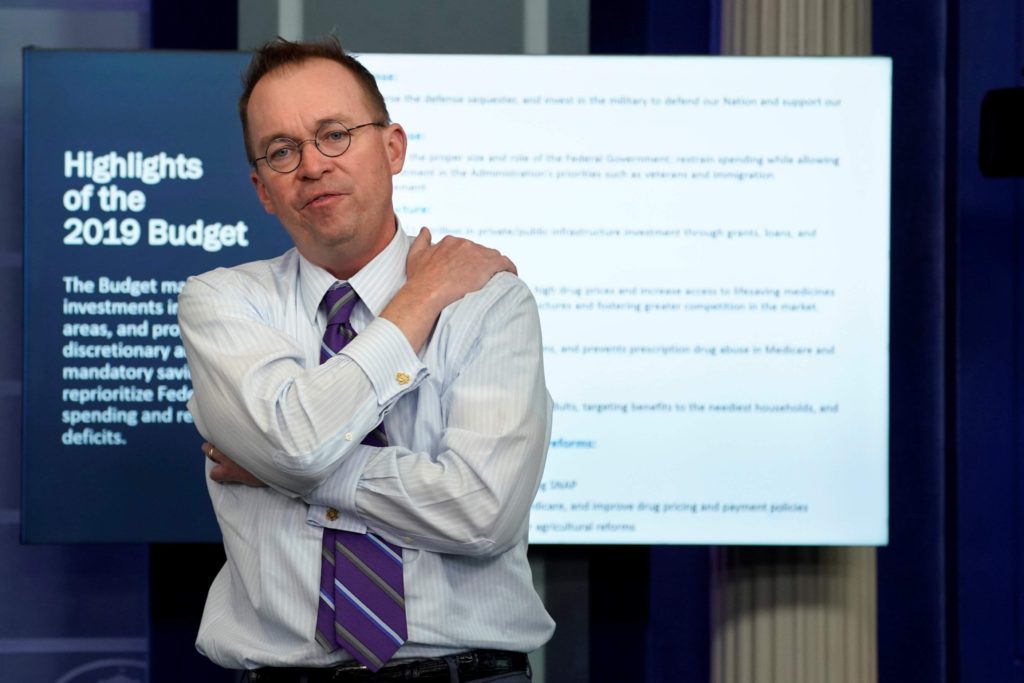 SNAP - White House budget director Mick Mulvaney speaks during a news briefing at the White House in Washington, U.S., February 12, 2018.
