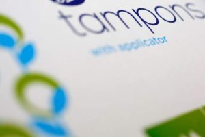 A detail of a box of tampons - feminine hygiene